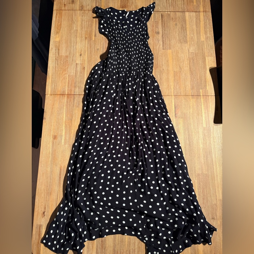 Free People Chambray Butterflies Black Dotted Midi Dress